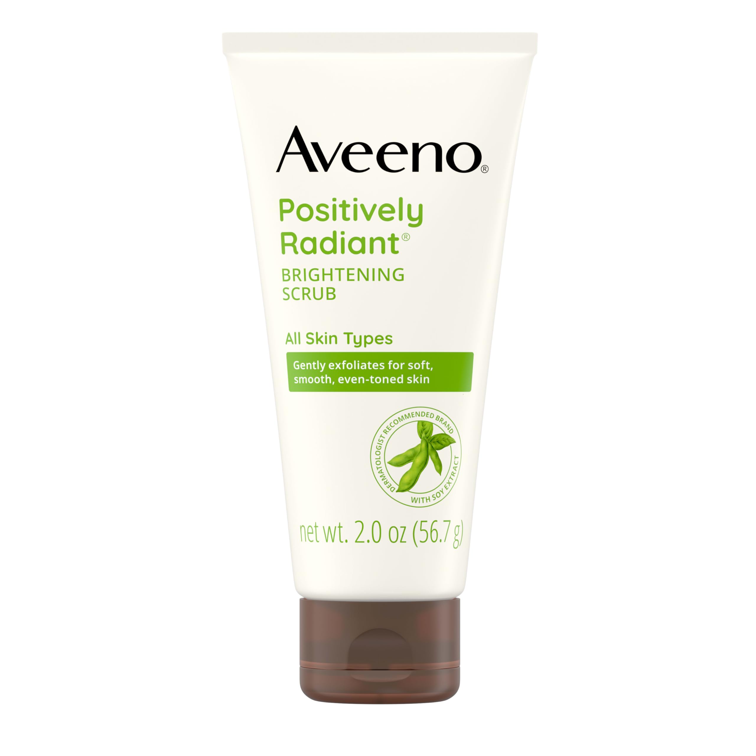 AveenoPositively Radiant Skin Brightening Exfoliating Daily Facial Scrub, Moisture-Rich Soy Extract, helps improve skin tone & texture, Oil-& Soap-Free, Hypoallergenic, Travel Size, 2 oz