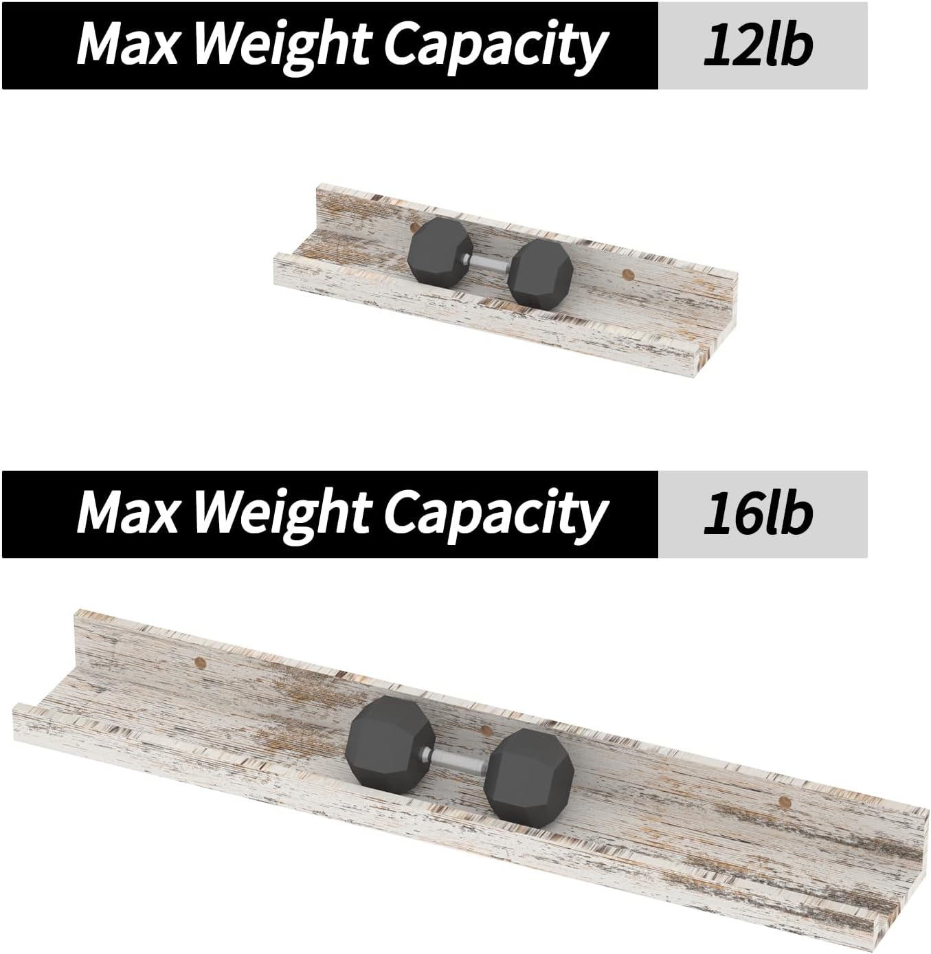 Giftgarden 24 Inch Wall Mounted Floating Shelves Set of 5, Distressed White Wood Wall Shelves for Bathroom, Bedroom, Kitchen, Living Room Storage and Decoration, Rustic Wooden Picture Ledge
