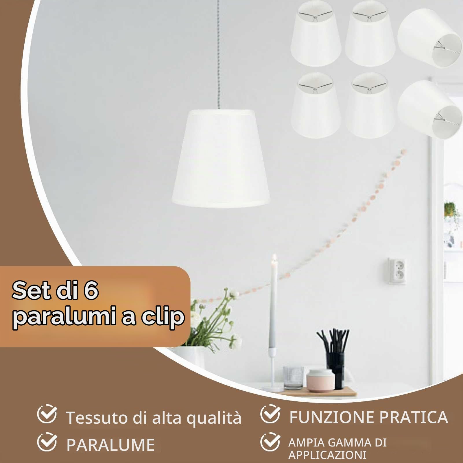 HERCHR set di 6 paralumi a clip per lampade e lampadari classico, Ricambio paralume in tessuto, Piccolo Paralumi realizzato a mano, Paralume Moderno bianco per Lampadario, 3,5 X 5,2 X 5,5 Pollici