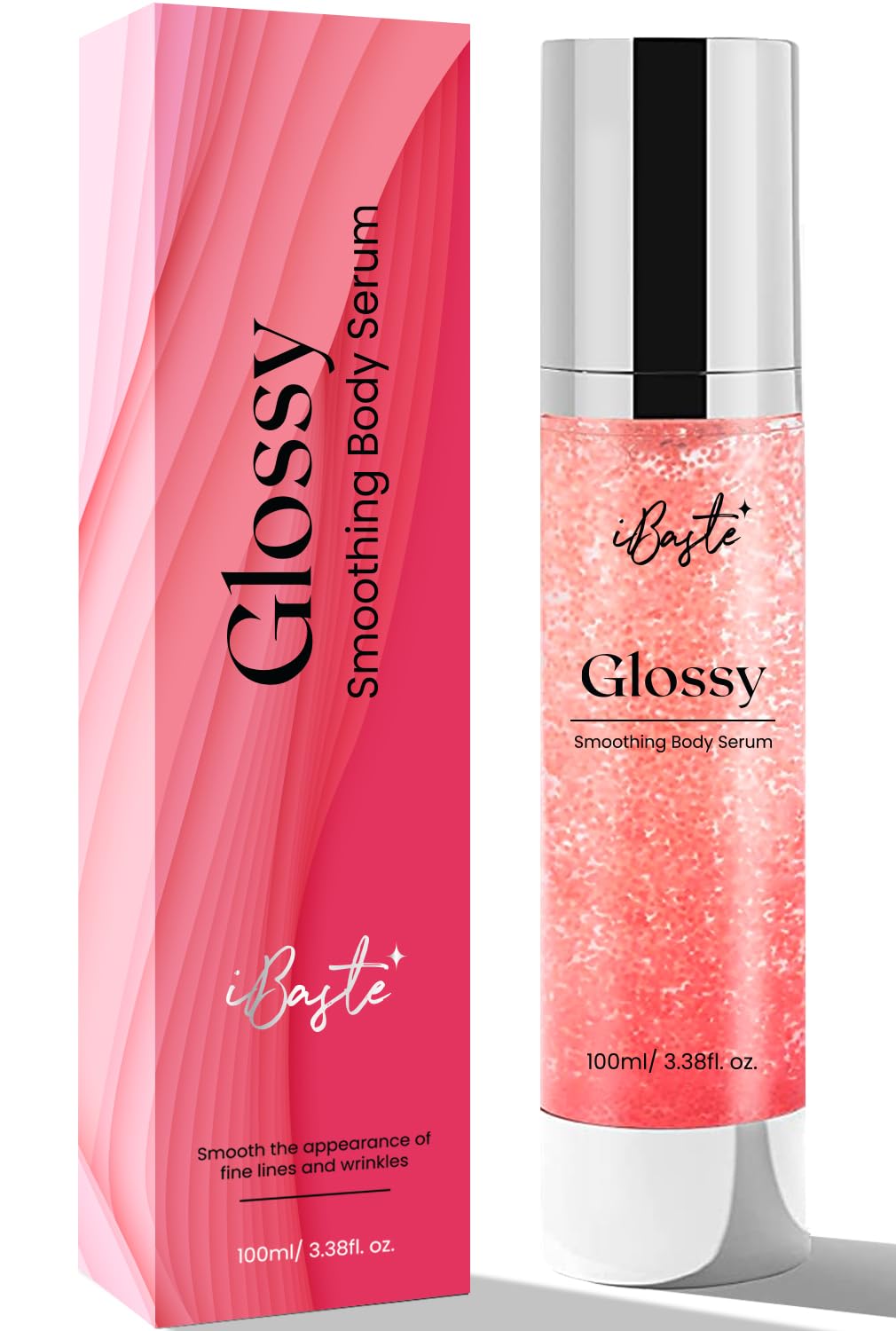B Glossy Body Serum - Anti-Aging & Wrinkle Smoothing Formula, Natural Ingredients, Visible Results, Hydrating & Firming, 100ml, pink