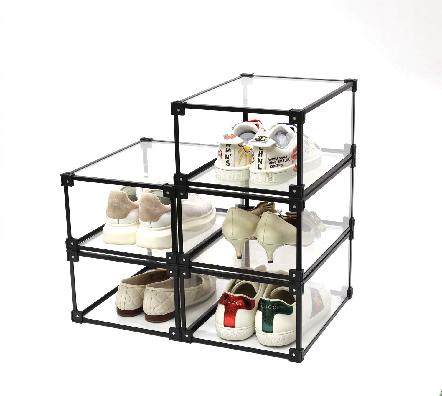 Mplerven Shoe Box Transparent Acrylic Stackable Shoe Storage box, Men's and Women's Shoes Storage Box（2PCS） (dark)