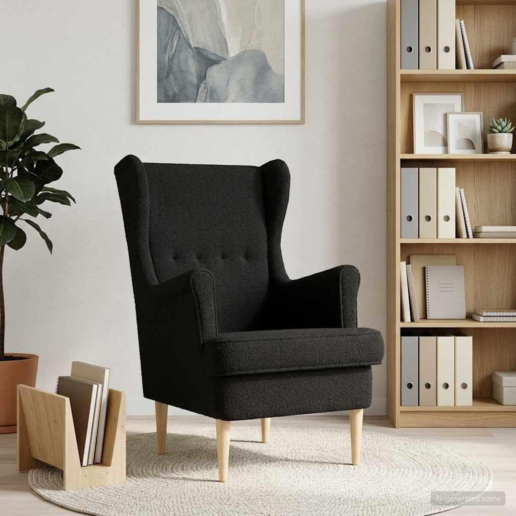 Sillón con orejeras moderno Bouclé, con acolchado de espuma y estructura de metal y madera, 65 x 79 x 100 cm, para salón, dormitorio, oficina, 110 kg de capacidad de carga
