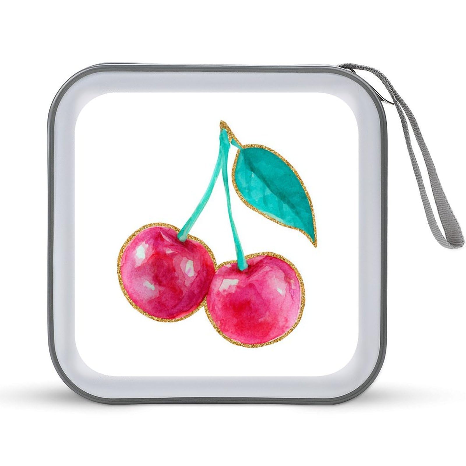 Jubonexis Cute Preppy Coastal Glossy Pink Cherry Pair CD Case DVD Storage Case Portable for Car Home Travel