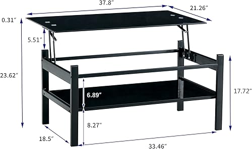 Miniatura 2 de Mesa de centro elevable con estante de almacenamiento, mesa de centro de almacenamiento abierta de 2 teir, mesa de café de vidrio templado y marco