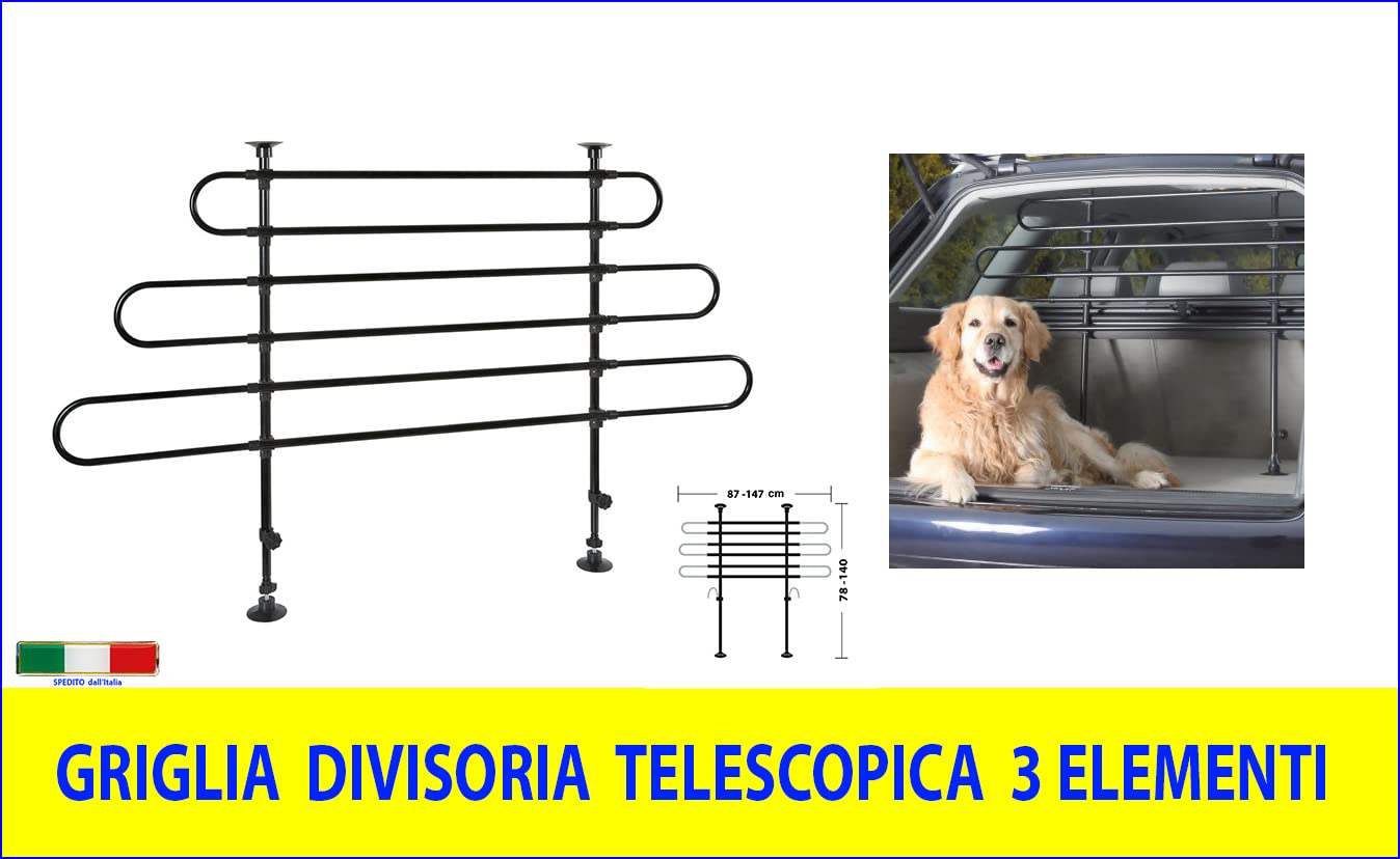 Griglia Auto Rete Divisoria a Barre per Cani Barriera Telescopica Regolabile Bagagliaio Universale a 3 Elementi 11220