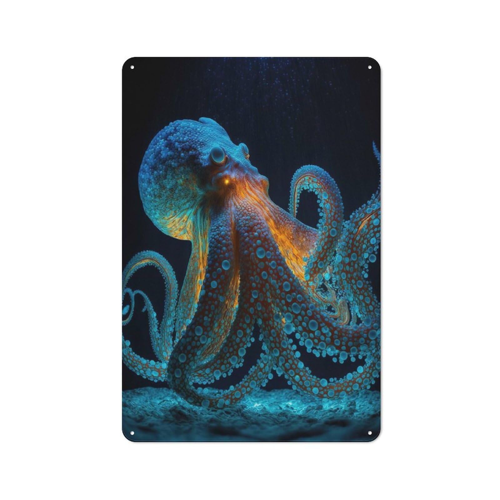 Decorative Metal Plaque with Octopus Animal Design 30x20cm, Vintage Porch Wall Decor for Shed, Garden Room, Porch Or Garage