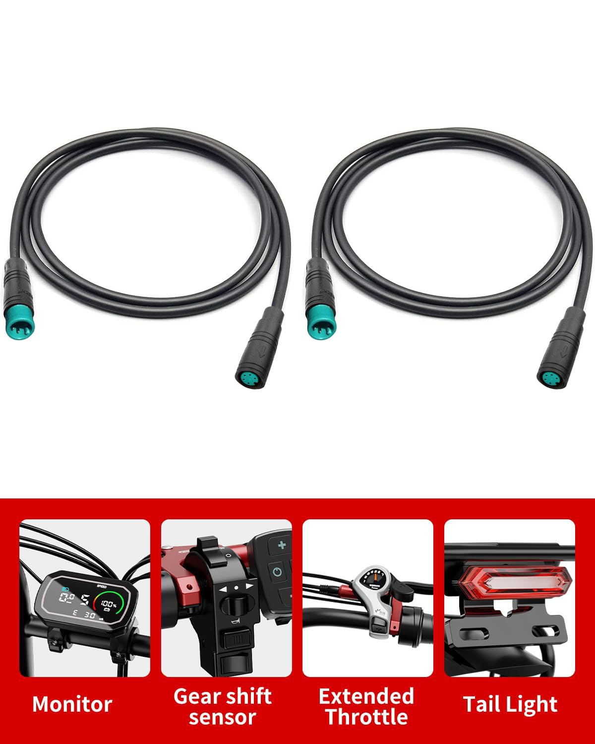 RUNCCI-YUN ebike 5-pinowy przedłużacz 5-pinowy kabel męski elektryczny do roweru elektrycznego 5-pinowe wodoodporne złącze do oświetlenia / gazu / hamulca elektrycznego - 80 cm