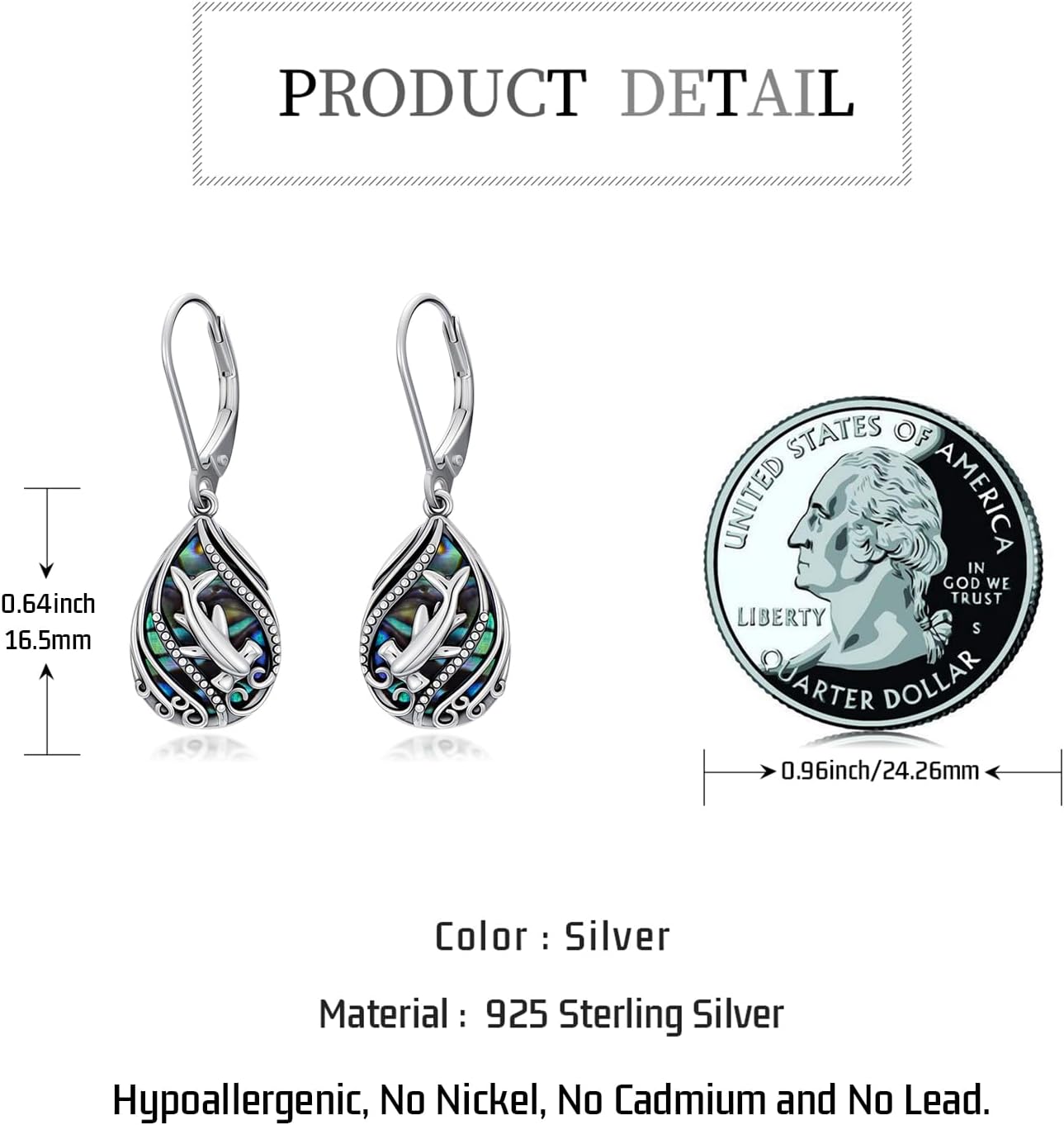 Animal Earrings 925 Sterling Silver Abalone Shell Dangle Drop Earrings Leverback Earrings Cute Animal Jewelry Gifts for Women Girlfriend