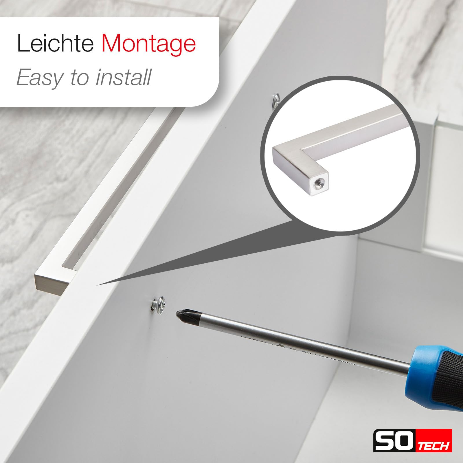 SOTECH Maniglia a barra per mobili maniglia E8 in vero acciaio inossidabile Distanza di montaggio 320 mm