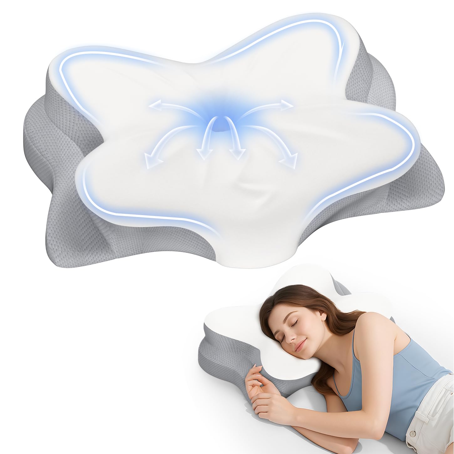 Cervical Neck Pillow Ergonomic Memory Foam Pillows with Breathable Pillowcase Adjustable Contour Neck Support Pillow for All Positions