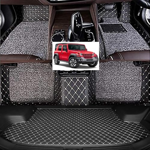 Image of Vahan Expo Premium 7D Car Mat Full Set for Thar Roxx with Boot Mat || Luxury Double-Stich 7D Car Floor Mat Complete Set || 100% Waterproof and Washable || Black