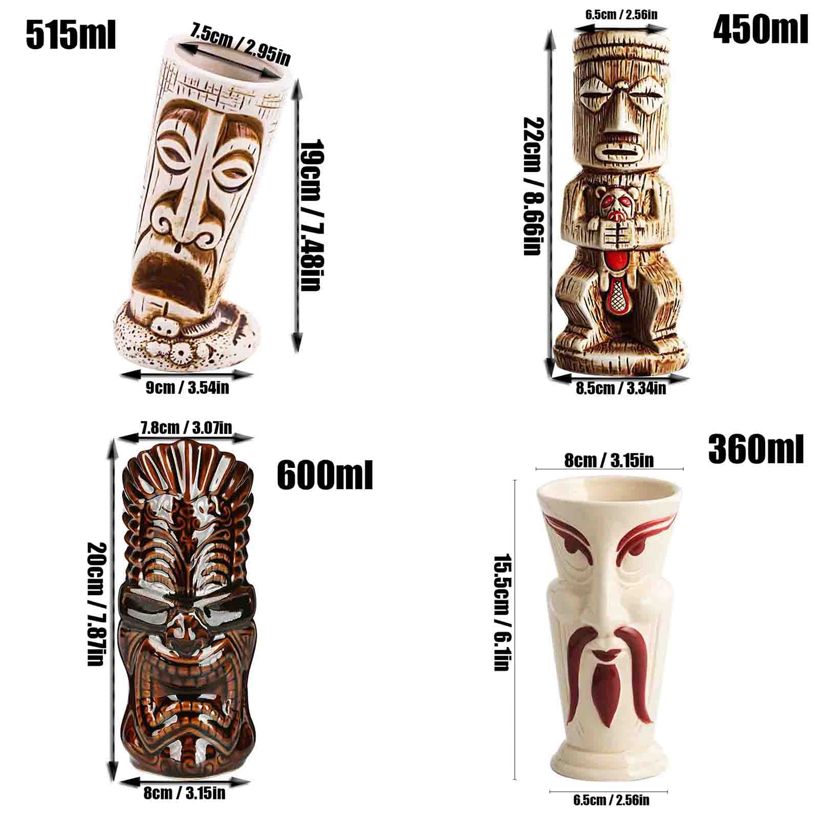 Cocktailgläser - Hawaii Deko - Bar Zubehör - Cocktail Gläser - Cocktail set - Cocktail Deko - Cocktail Zubehör - Cocktailgläser set - Tiki Gläser hawaiianische Tiki-Tasse,Q7