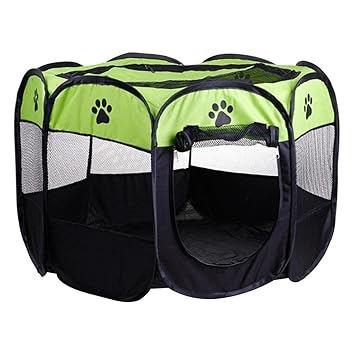 Maxbell Pet Folding Playpen Portable 8-Panel Kennel Fences Tent Green_S