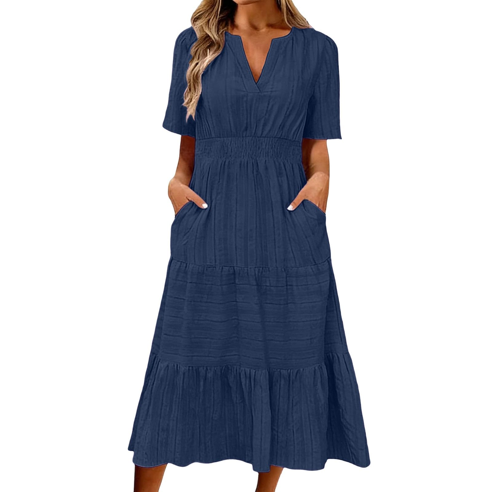 Generisch Elegantes Sommerkleid in großen Größen mit Rüschenausschnitt, Puffärmeln ausgestellten kurzen Ärmeln