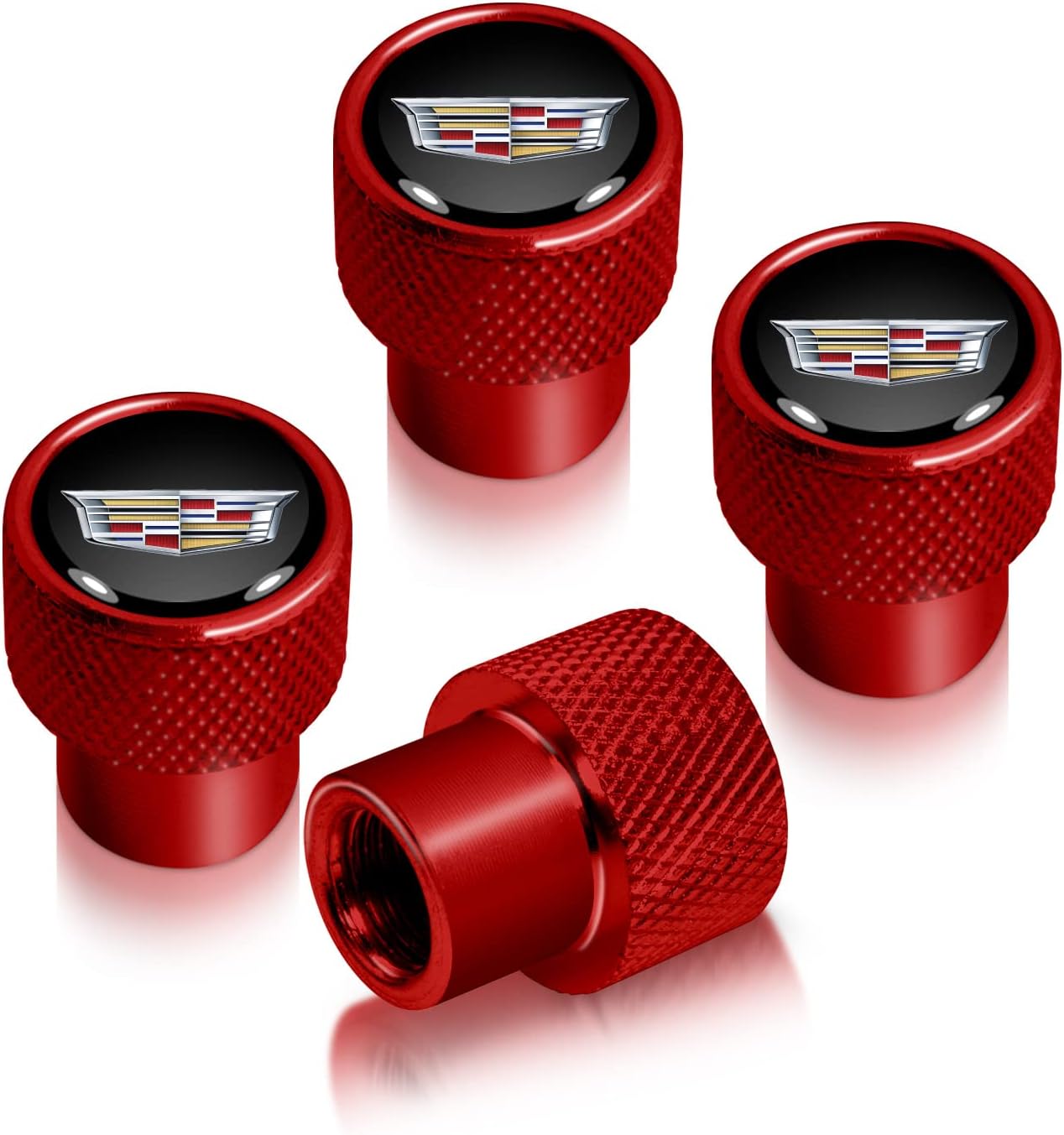 iPick Image for Cadillac Crest Logo in Black on Red Aluminum Tire Valve Stem Caps - Official Licensed