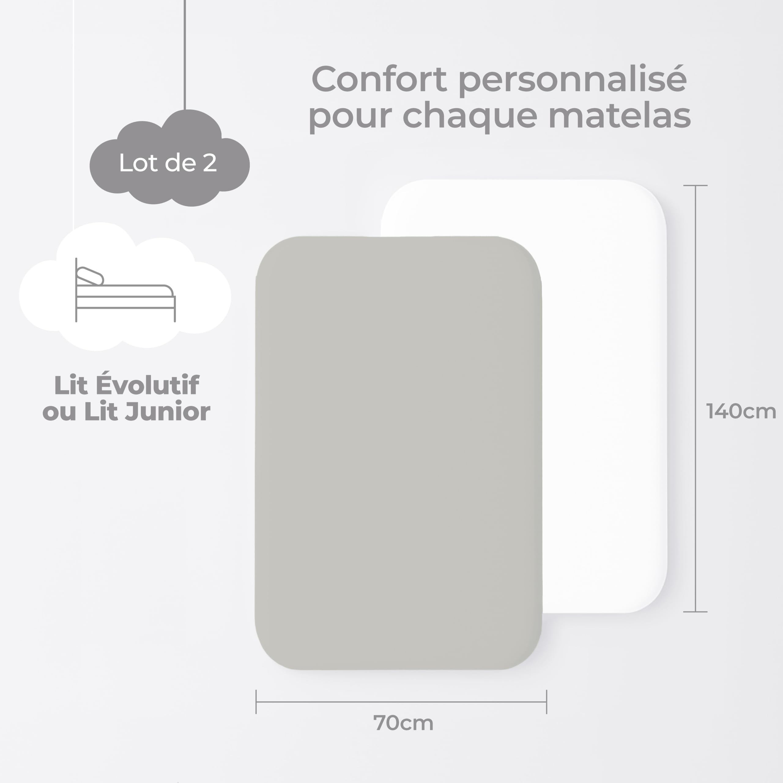 Dreamzie Lot de 2 Drap Housse 70x140 cm - Coton certifié Oeko-Tex - Draps pour lit bébé & Enfant, adaptés aux Matelas 70x140 cm - Gris/Blanc