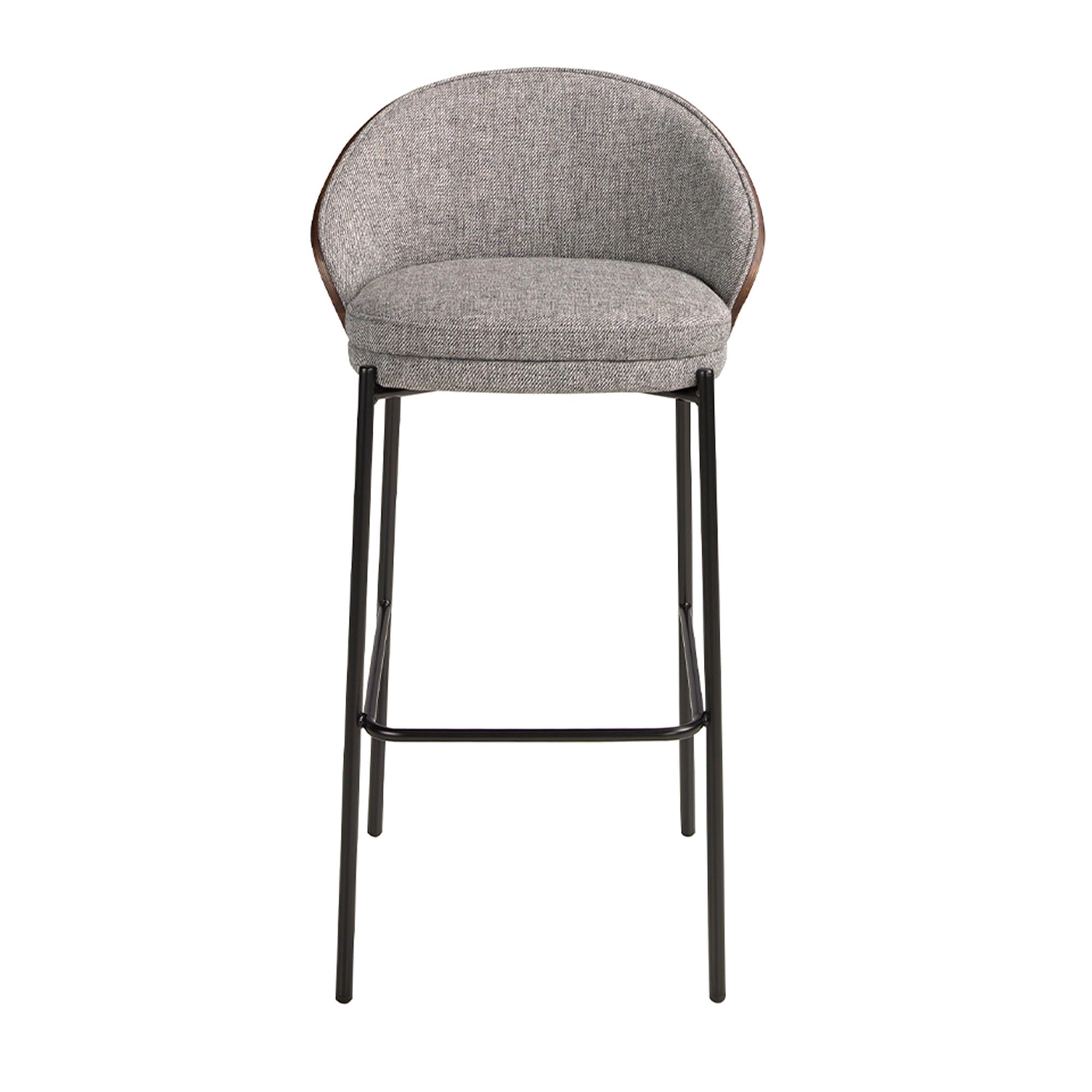 Ángel Cerdá- Taburete Alto Tela Gris y Madera Nogal - Patas de Acero Inoxidable Negro - Diseño Moderno y Elegante - Taburetes Altos de Cocina - Mueble Cocina - Sillas Cocina - 53 x 51 x 98 cm