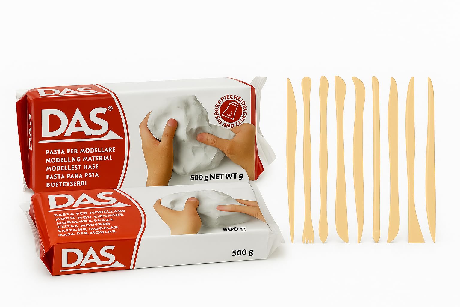 Kit de Pasta para Modelar en Paquete de 2 piezas de 500 grs y Accesorios para Modelado– Pasta Moldeable Suave para Manualidades, Niños y Adultos, Arcilla Artística No Tóxica