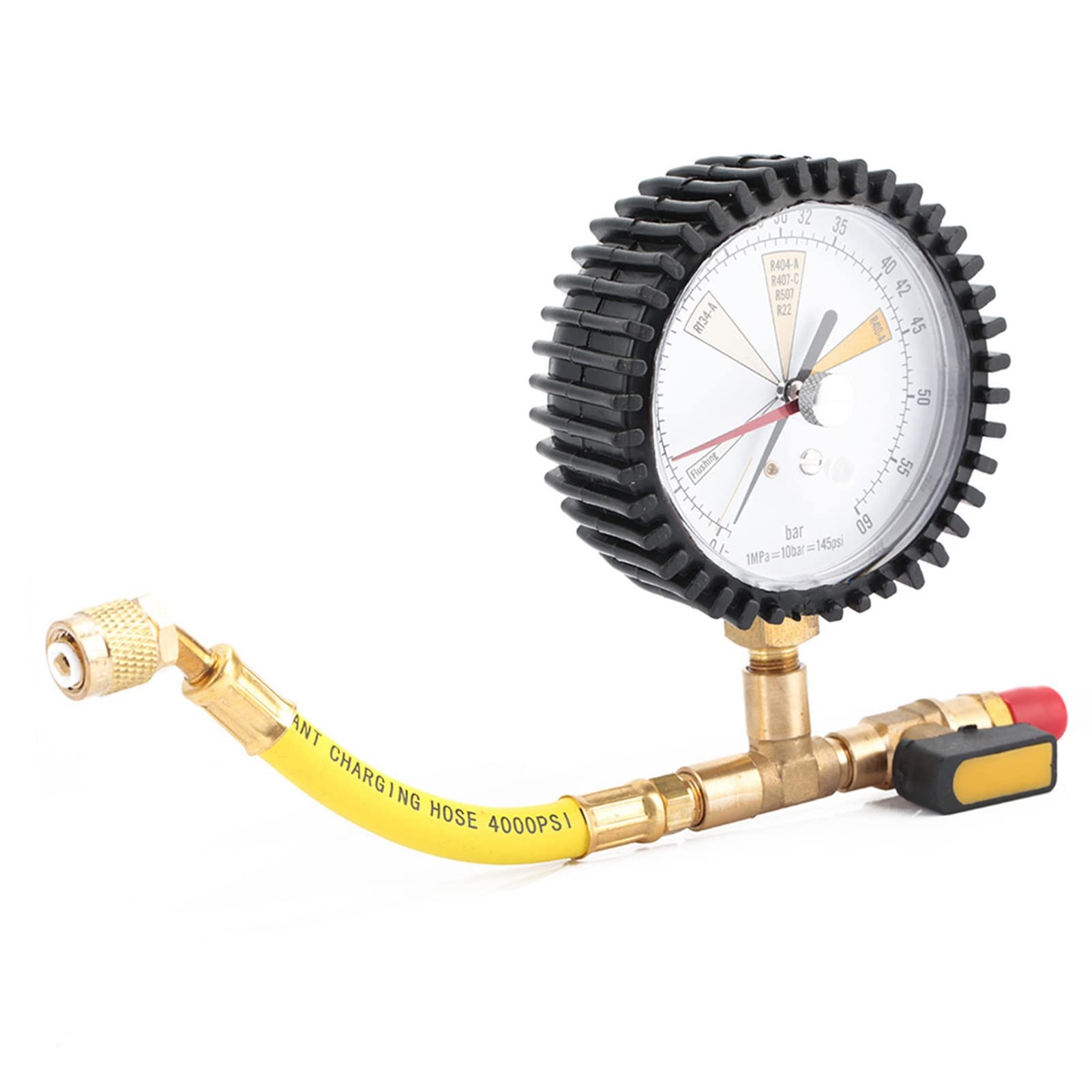 Manometro per Refrigerazione e Aria Condizionata con Valvola Sferica, Test Pressione Azoto, Compatibile R134a R22 R407C R410A, 1/4 Pollice, -1~60 Bar, 80mm