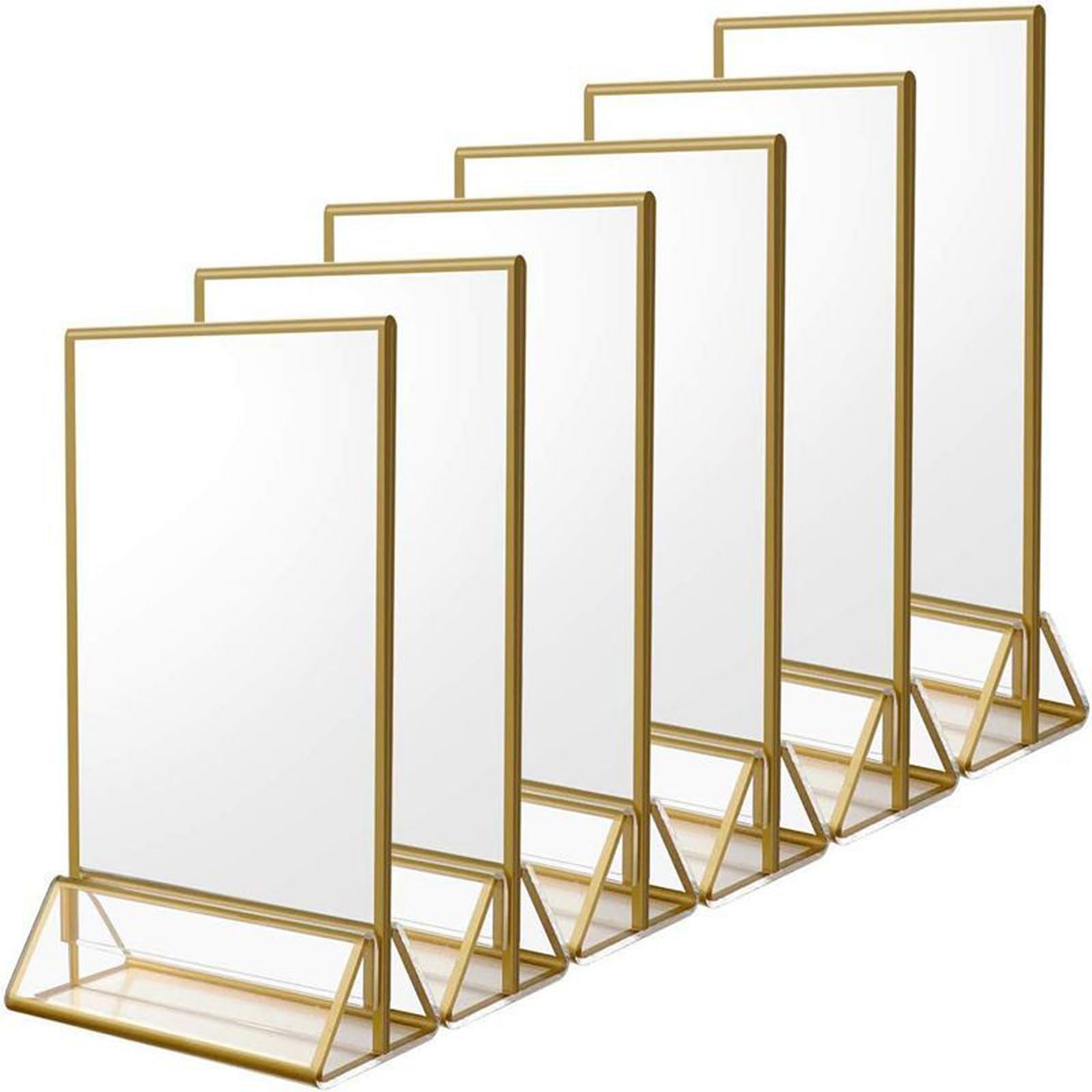 6 Stück Acryl Aufsteller Din Transparent 5*7in Tischaufsteller Schildhalter mit Goldrändern Doppelseitig Menükartenhalter Preisschilder Aufsteller für Hochzeiten,Restaurants,Cafés und Fotokabinen