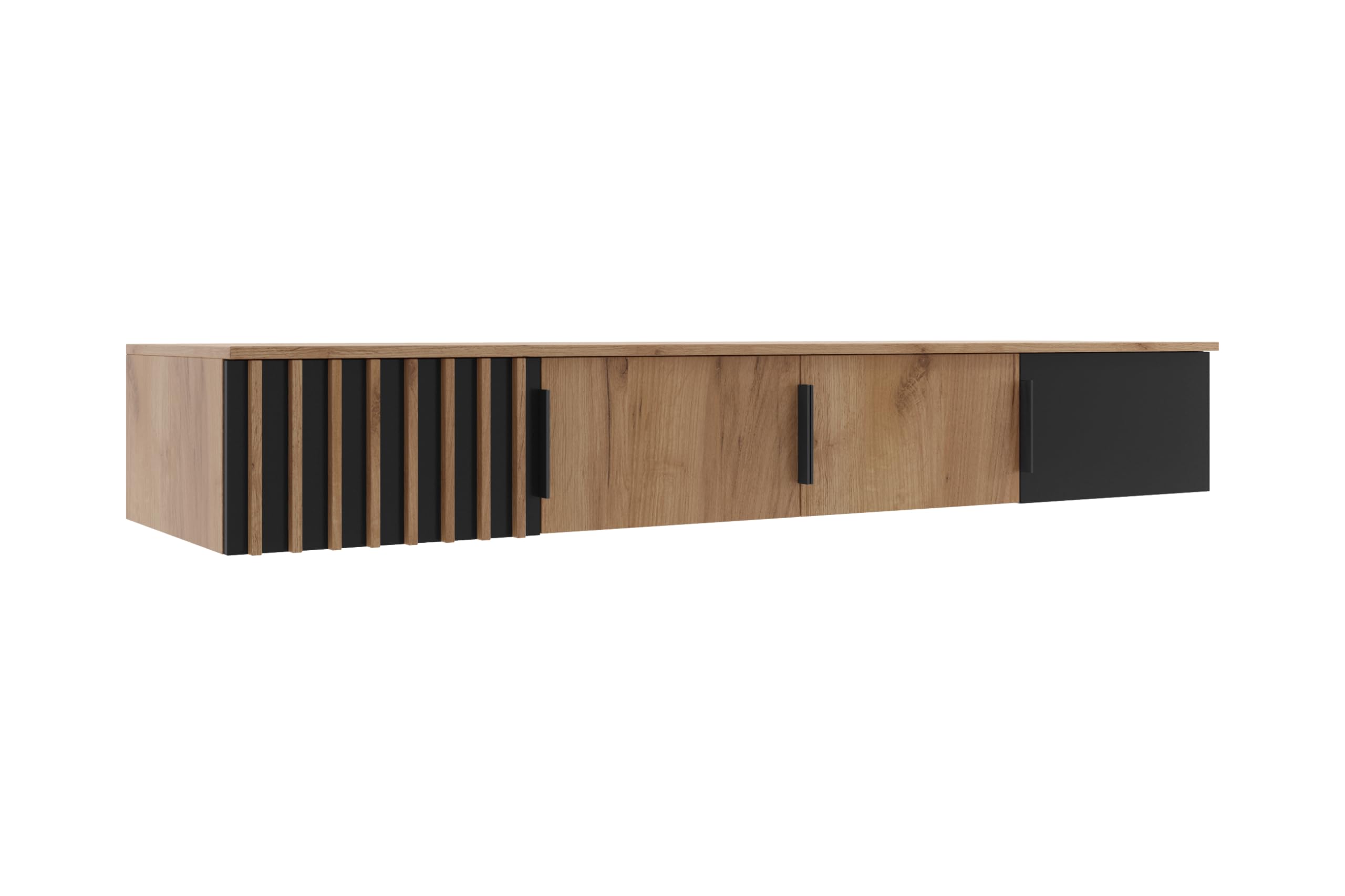 Sorento 200 Erweiterung - Kleiderschrank - Mit Praktischen Flügeltüren - Verschiedene Farbvarianten - Robuste Bauweise - Eiche Holzimitat und Schwarz - 200x62x30cm