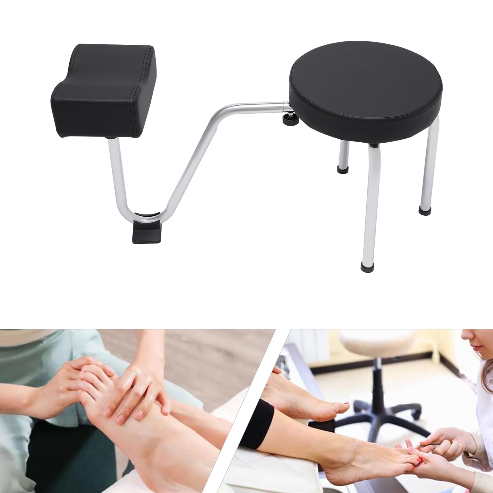 TITIDU Pedicure Foot Rest Stool Pedicure Chair Height Adjustable PVC Pad Pedicure Leg Rest Pedicure Foot Rest Stand?for Nail Tech Spa Beauty Salon Studio (Black)