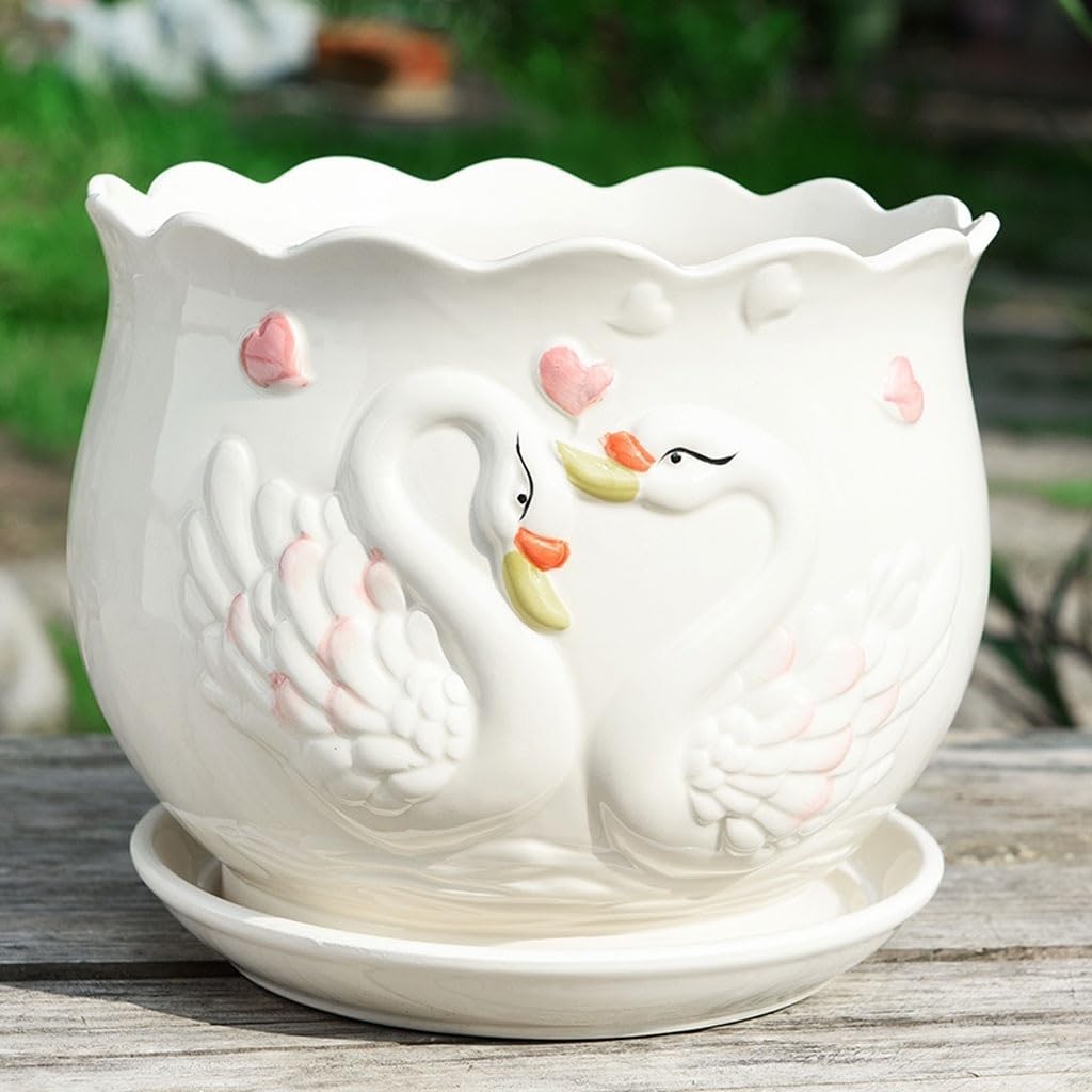 ARINAL Doniczka do sadzenia biała ceramiczna doniczka na kwiaty z tacą biurowy stolik kawowy blat dekoracyjna doniczka na kwiaty chińska doniczka na rośliny do wnętrz (kolor: C, rozmiar: S)
