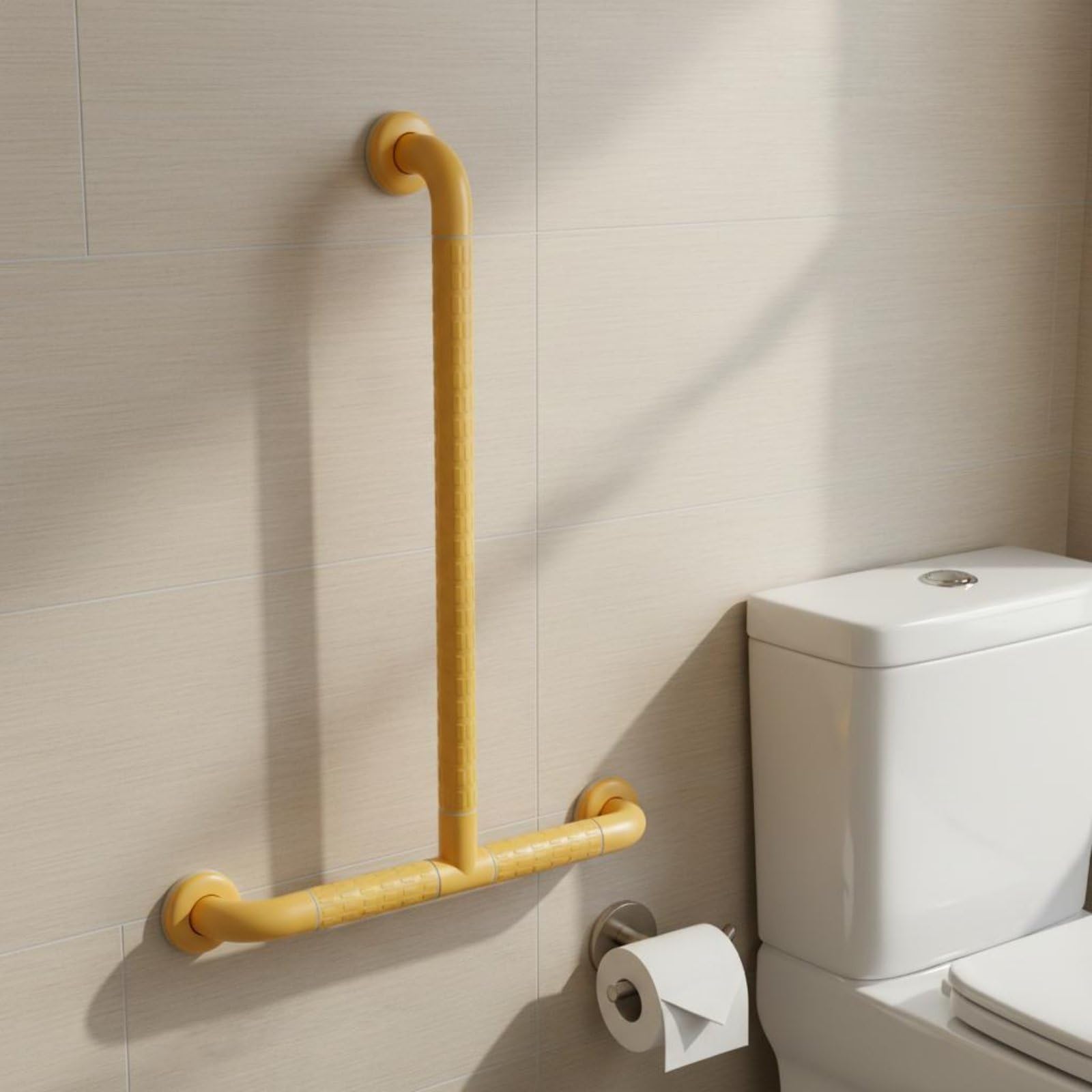 Harilla Barra di per Bagno Maniglia di Appoggio Corrimano Antiscivolo a Parete con in Acciaio Inox Struttura Triangolare Portata 120kg Adatta Mobilità Ridotta Box Doccia Wc, Giallo