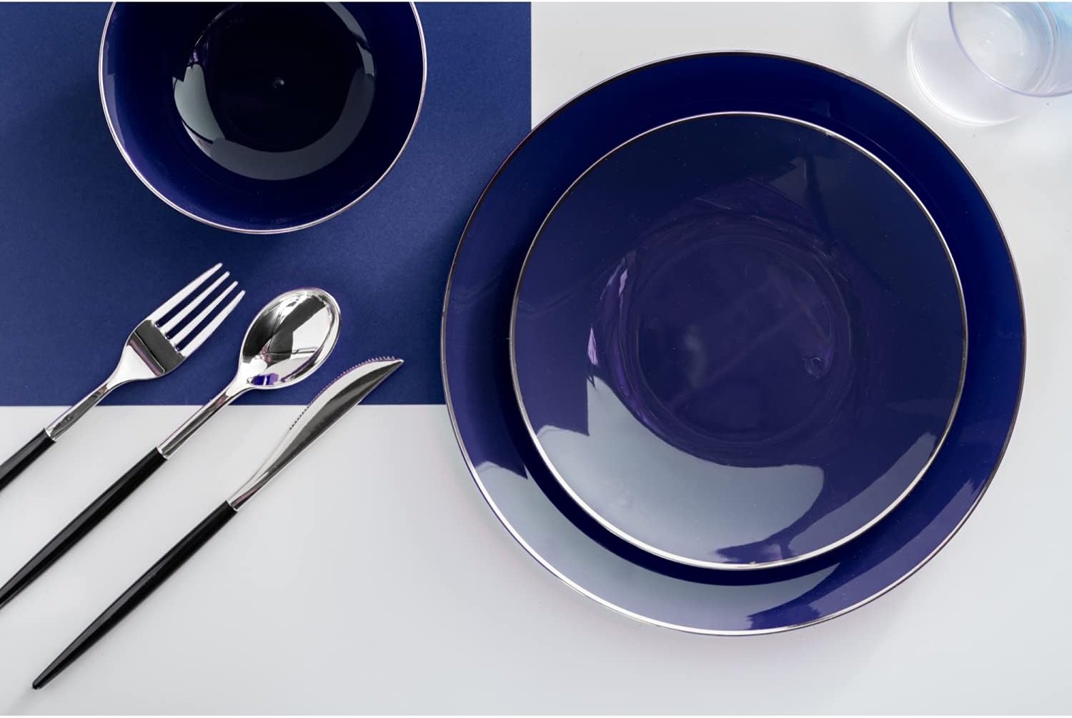 Trendables Disposable Plate Set with Cutlery - Navy Silverware Set for 40, Includes Plates, Forks, Spoons, Knives, Dessert Spoons