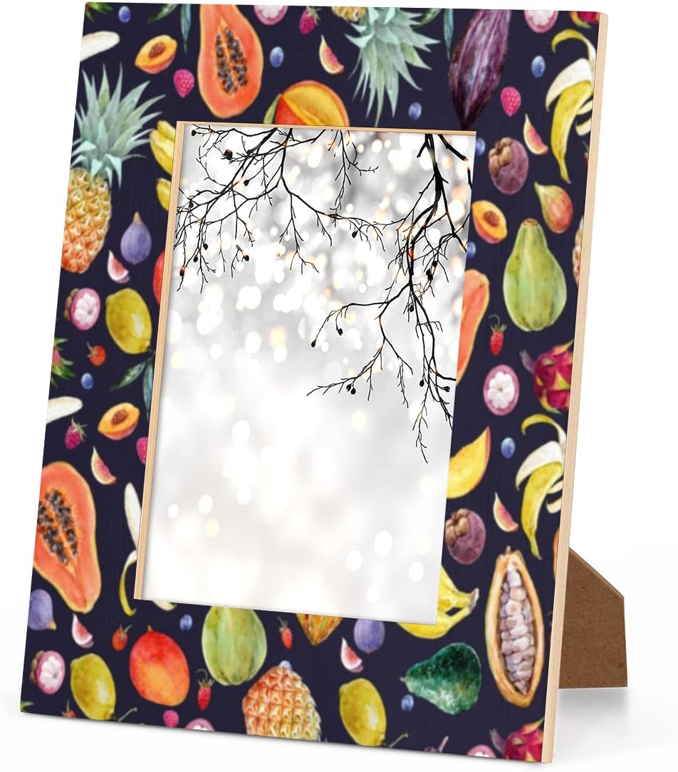 Colorful Cartoon Oil Painting Style Fruit Wood Picture Frames Can Display 4X6 5X7 8x10 11x14 Inch Photos.With Hooks and Brackets, This Frames Can be Displayed Vertically or Horizontally on a Table or Wall