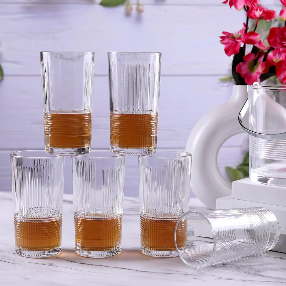 Image of WRINGO 350 ML Water Glasses Transparent Long Glass | Highball Glasses | Juice Glass | Plaza Tumbler Set of (6) (WR-02)