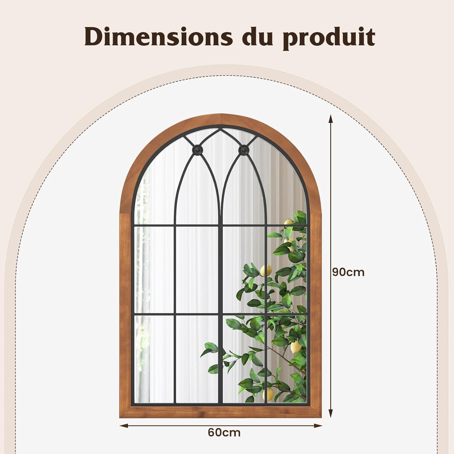 RELAX4LIFE Miroir Mural Arqué, Miroir Fenetre Arche avec Cadre Métallique, Verre Haute Définition, Style Shabby, Décoration Murale Rustique pour Chambre Entrée Salon