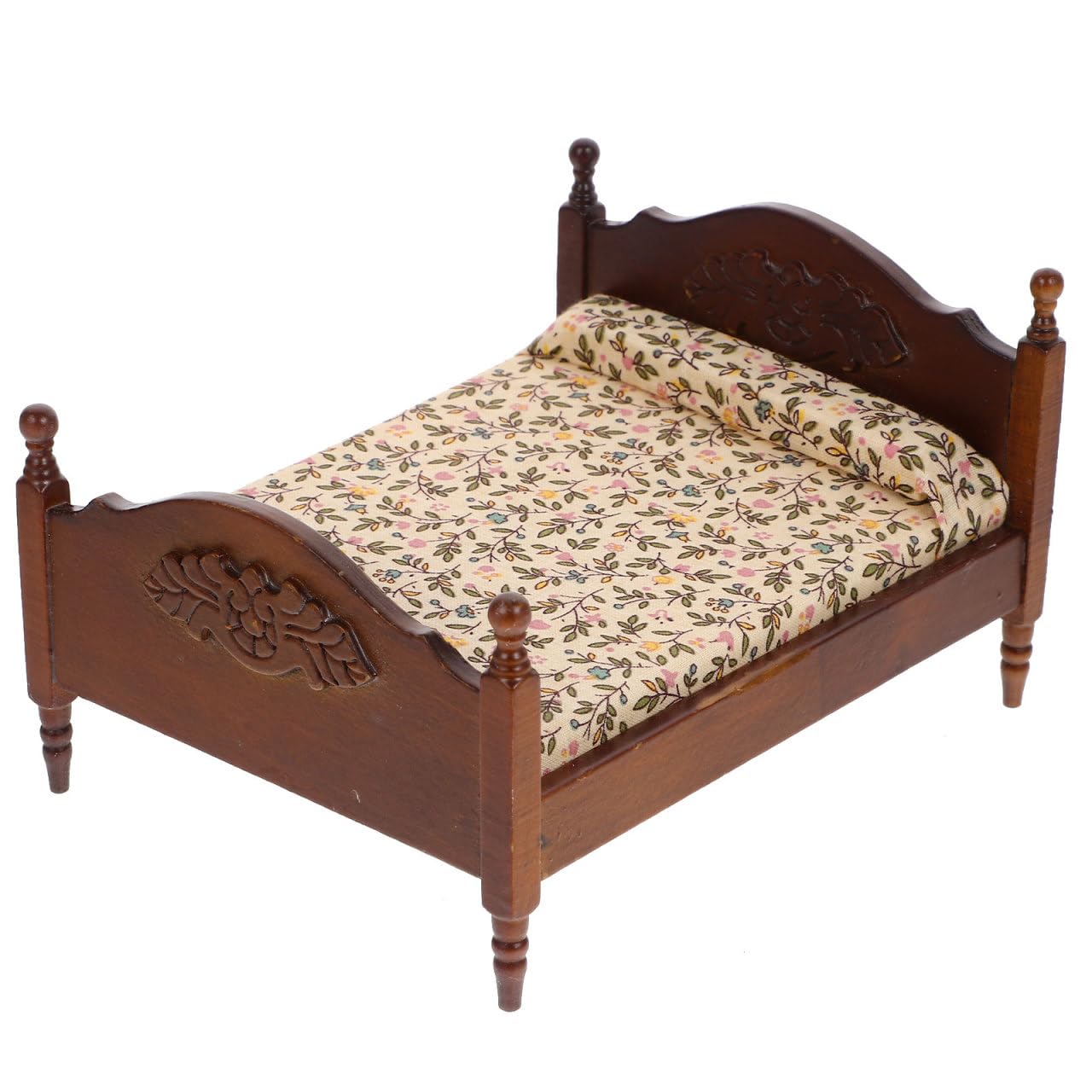 Mini Furniture Bed - Elegant Wooden Double Bed for Dollhouse Bedroom Realistic Miniature Home Decor for Scale Dollhouse and Mini Living Spaces