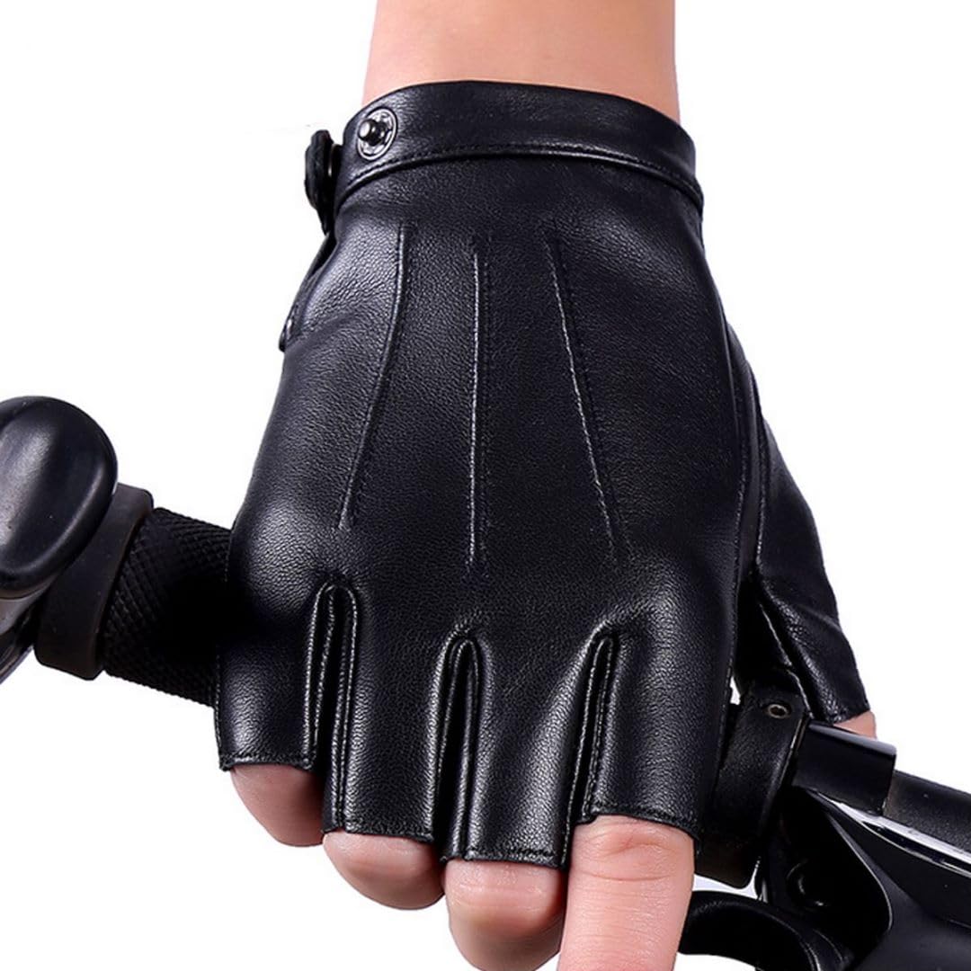 Fingerless Driving Gloves PU Faux Leather Outdoor Sport Halloween Cosplay Costume Half Finger Glove for Men Women Teens: Medium