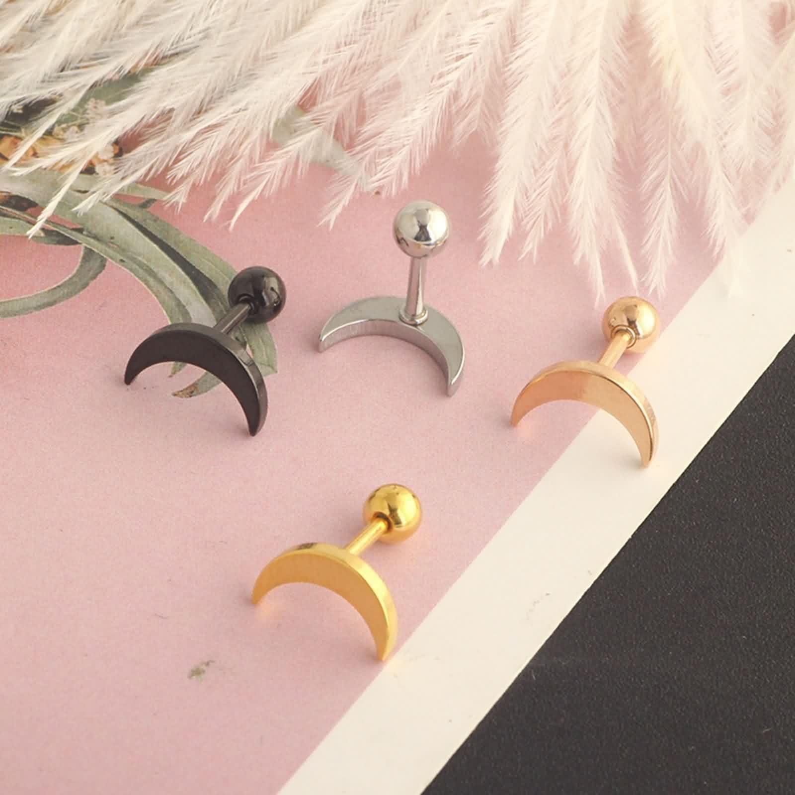 Oro Amarillo 9K / 14K / 18Kilates Pendientes para Mujer, Luna, Pendientes Oro para Mujer