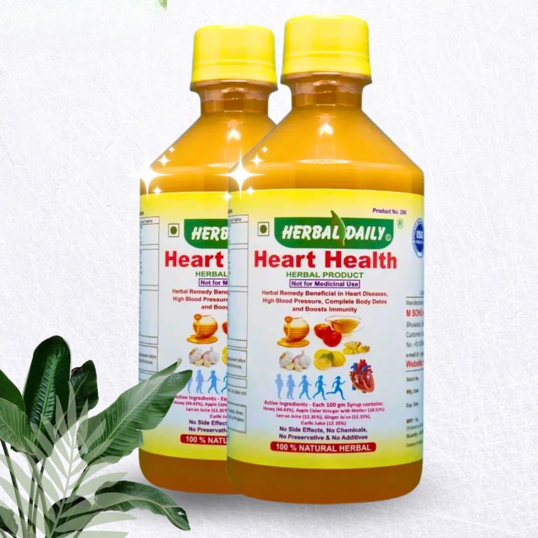 Daily Herbal Heart Health Juice 800ml | Cardiac/Cholesterol Care Syrup | Made with Ayurvedic Herbal Supplement | Garlic, Ginger, Lemon, Honey and Apple Cider Vinegar | No Chemicals, Flavors & Additive
