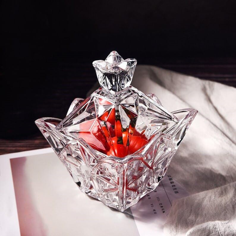 Image of WRINGO Crystal Diamond Cut Candi Jar with Lid | Premium Decorative Glass Candy Bowl | Multipurpose Storage Jar for Candi, Cookies, Chocolates, Dry Fruits, Sugar & Snacks (Pack of 1)