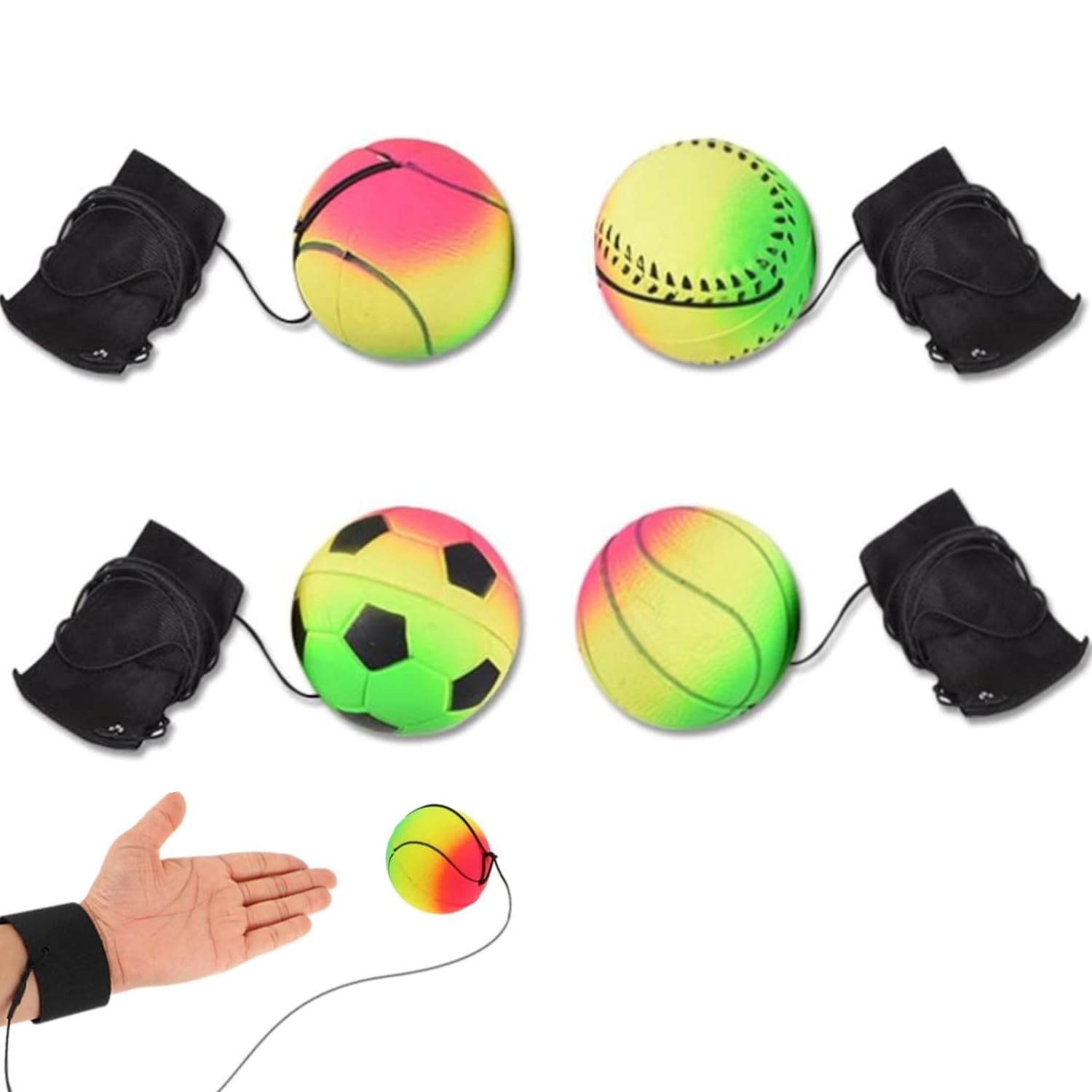 8 Pièces Balles Rebondissantes Pour Poignet - Balles En Caoutchouc Avec Bracelet Et Corde Pour Entraînement