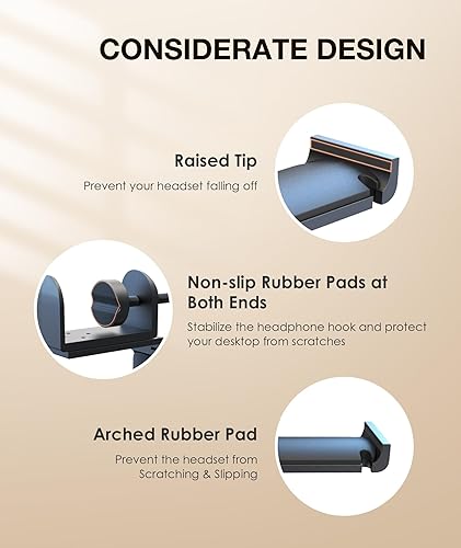 Miniatura 5 de Gancho de soporte de auriculares para escritorio, soporte plegable para auriculares debajo de la mesa con organizador de clip de cable integrado,