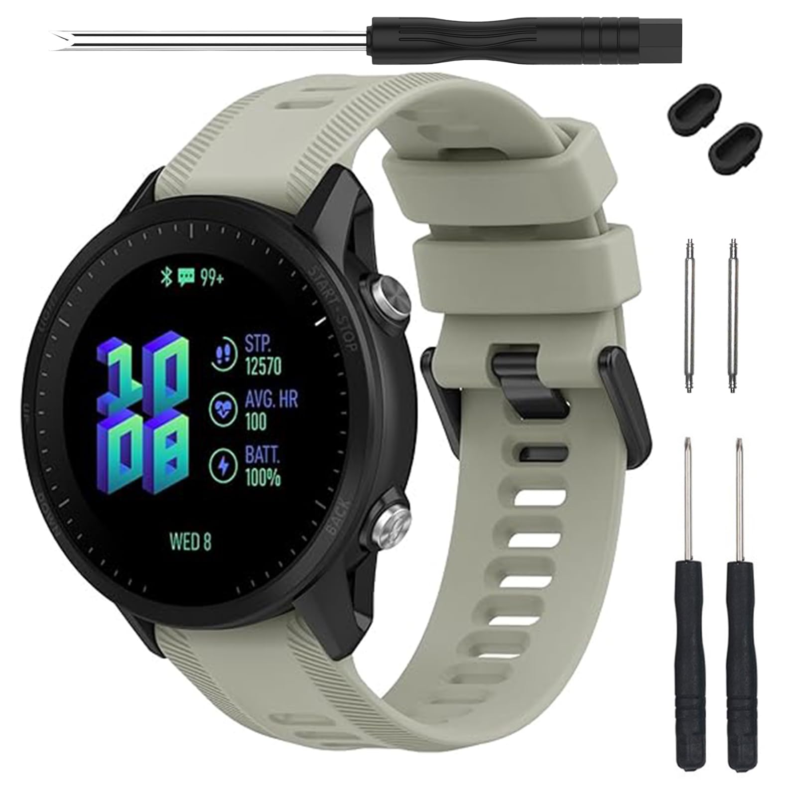 TopPerfekt Band for Garmin Forerunner 955 Watch - Soft Silicone Replacement Band Strap Compatible with 955 Smart Watch for Women Men Grey