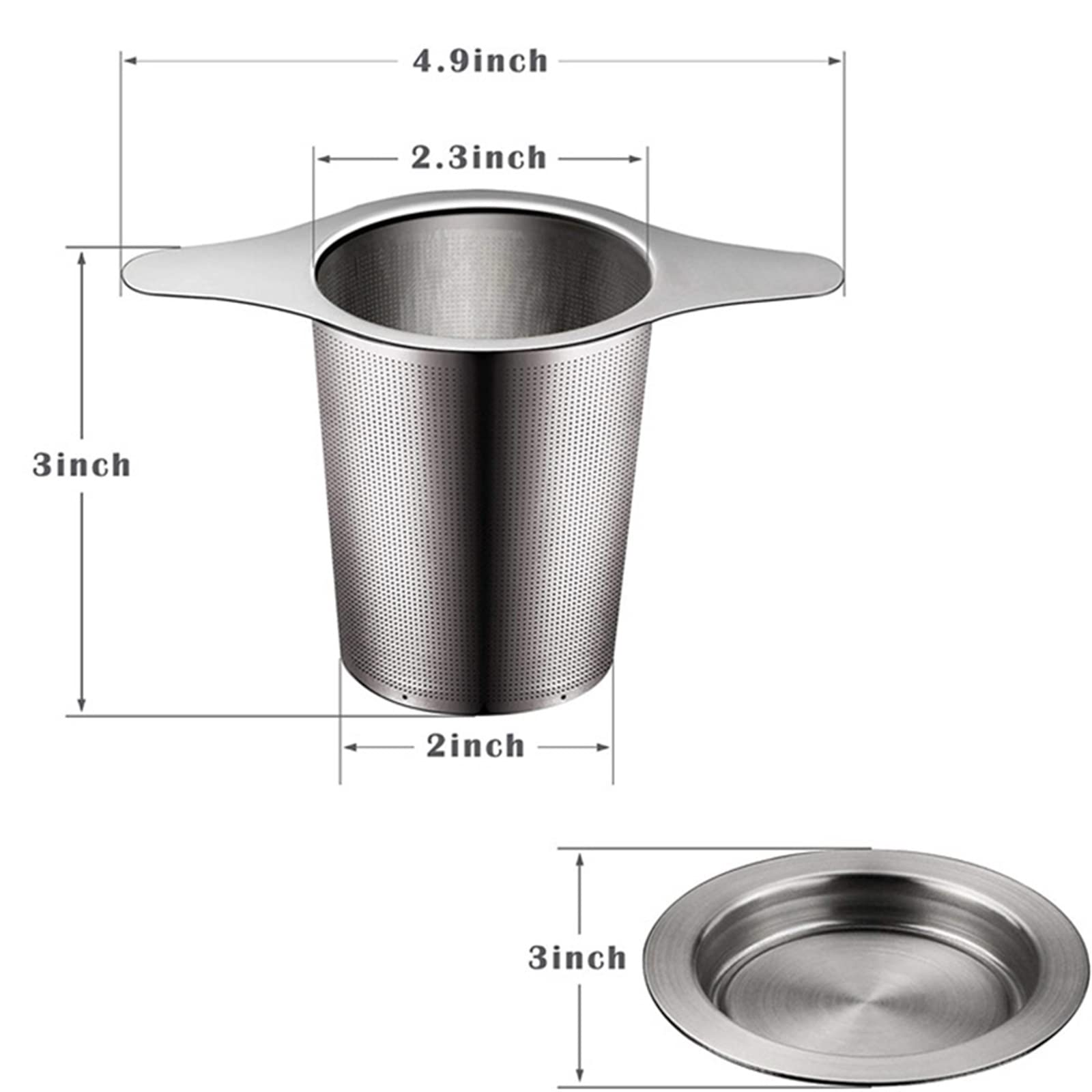 Colador de té de doble mango con tapa, filtro de malla de acero inoxidable, filtro de tetera suelta para condimentos de té