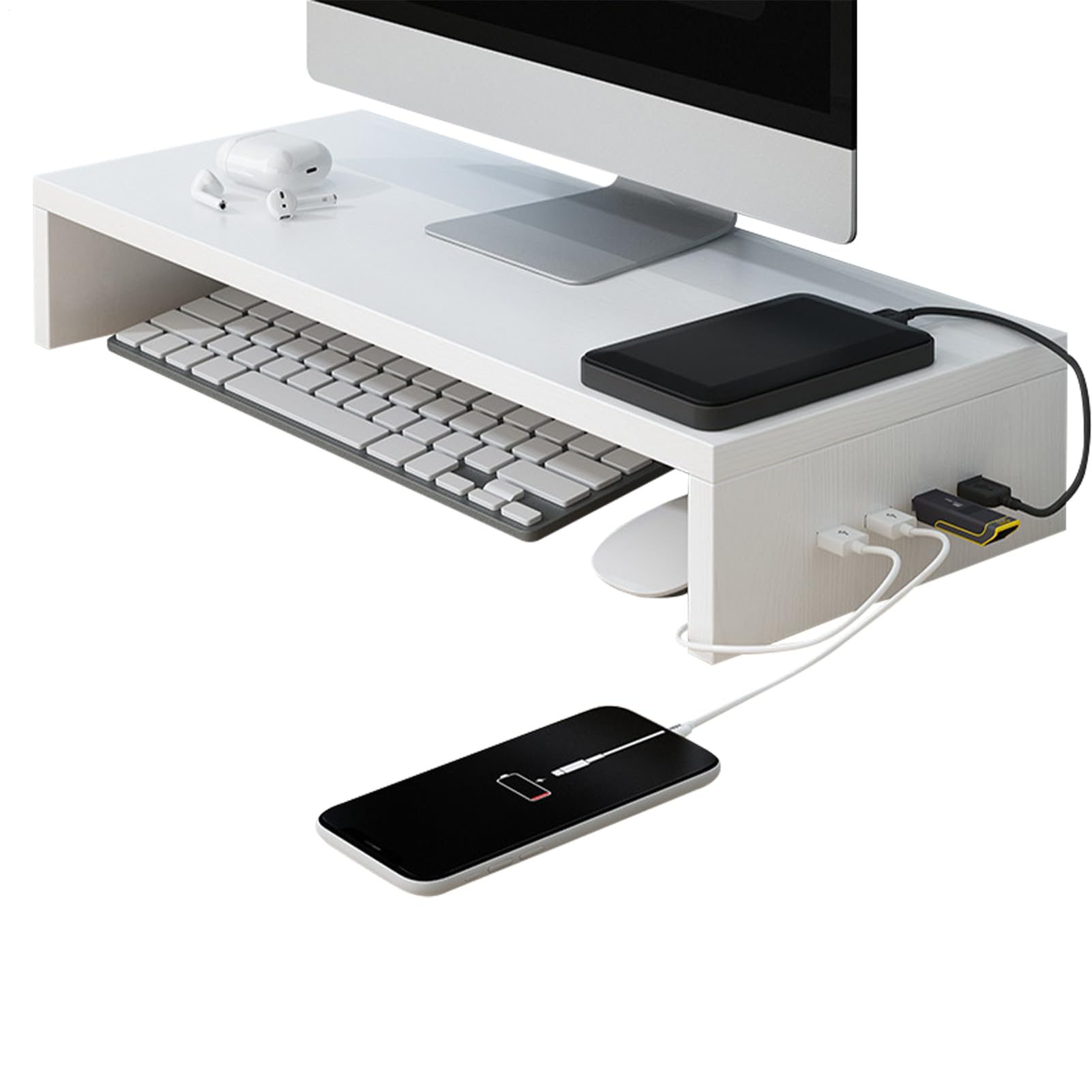 Rialzo per monitor, con 4 porte USB, ripiano rialzato, per computer, lavoro, studio, gioco, cancelleria, digitali, tastiera, stampante, elettronica