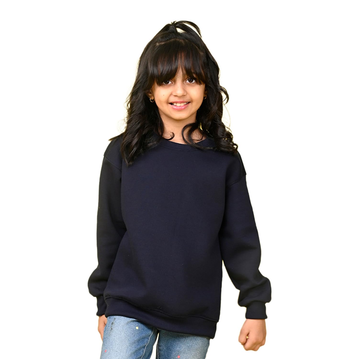 Nusyl Girls Solid Fleece Oversized Sweatshirt | Round Neck Baggy Sweatshirt (Pullover)-image-30