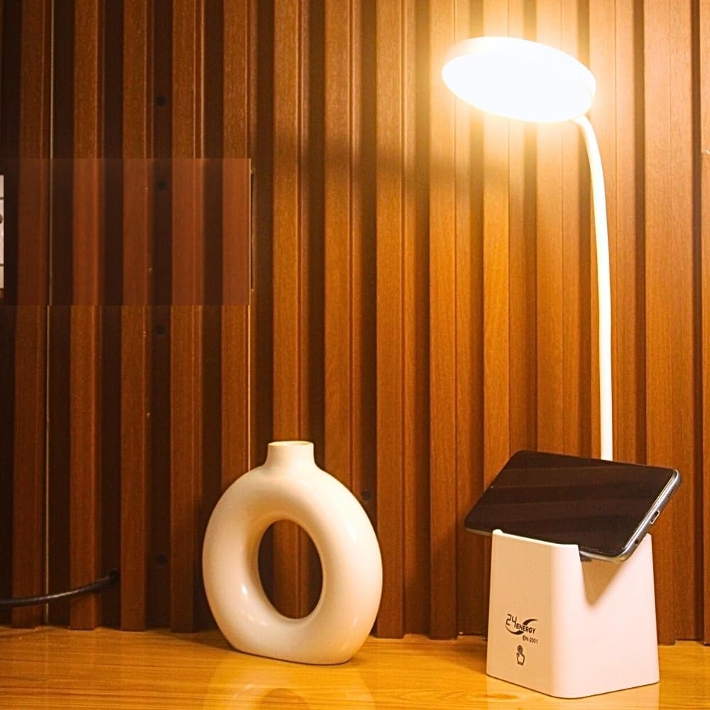 TEQO 3 Color Mode Table Desk Study Lamp for Students with Mobile & Pen Holder, Touch ON/Off Rechargeable, 360° Adjustable (White)-image-22