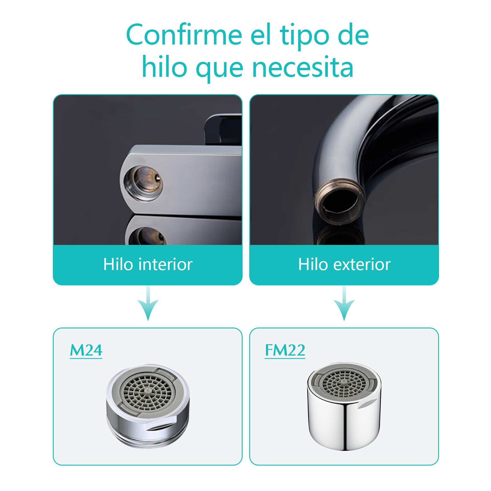 2Piezas FM22 Aireador Grifo de Latón, Grifo Adaptador ángulo de Salida de Agua Ajustable, Filtro de Limpieza Extraíble, Dos Modos de Salida de agua, Para Cocina y Baño