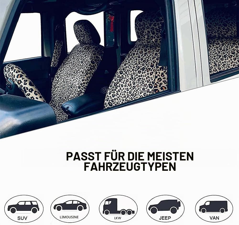 Leopard Cheetah Autositzbezüge Komplettes Set mit Lenkradbezug 38.1 cm für LKWs SUV Van