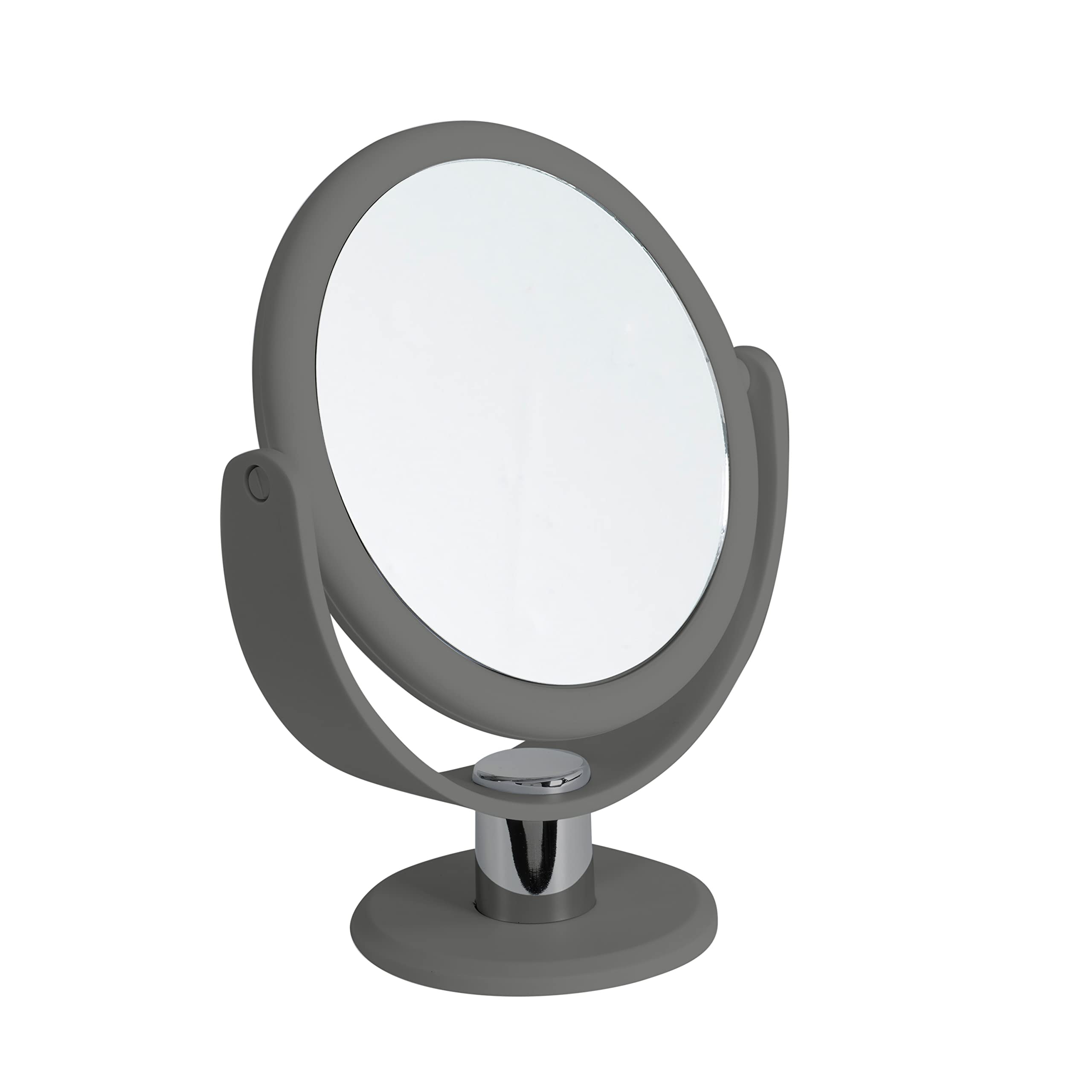 Bath BlissDouble Sided Free Standing Swivel Vanity Mirror, Regular & 10X’s Magnification, Make-up & Shaving Use, Tabletop, Rubberized, Grey