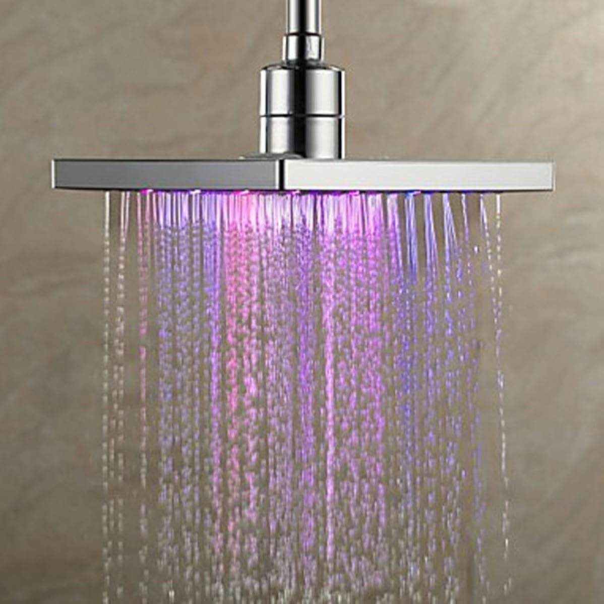 Cabezal de Ducha LED de 8 Pulgadas Plata Abs, Conexión 20mm