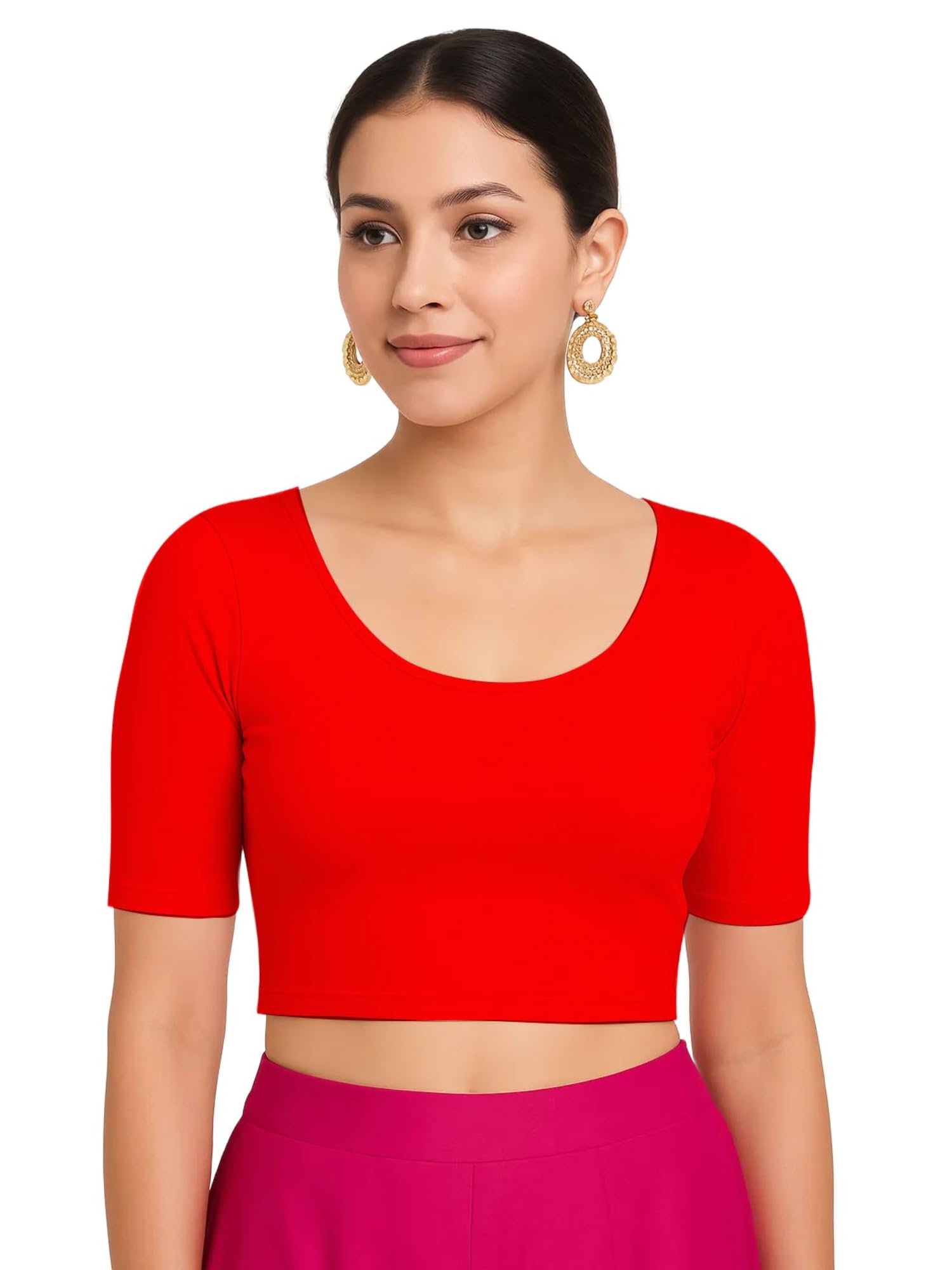 the blazze Women’s Stylish Ribbed Elbow Sleeve Lycra Stretchable Readymade Crop Tank Top Cami Blouse for Girls VB19-picture-42