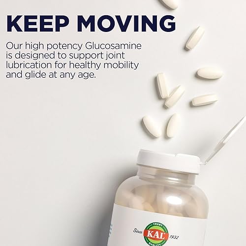 Miniatura 6 de KAL Glucosamina 100% vegetariana 1000 mg, suplemento de salud articular con HCl de glucosamina vegana, apoyo articular para comodidad y movilidad,